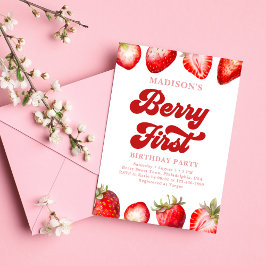 Convites Primeiro Aniversário da Modern Strawberry Berry