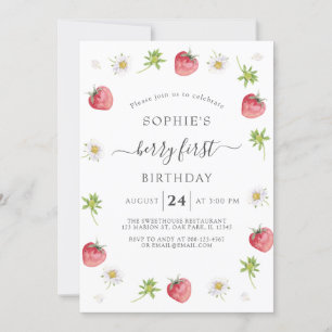 Convites Primeiro Aniversário da Modern Strawberry Sweet Be