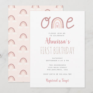 Convites Primeiro Aniversário da Nuvem do Arco-Íris Rosa 