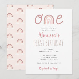 Convites Primeiro Aniversário da Nuvem do Arco-Íris Rosa Pa
