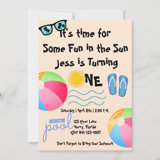 Convites primeiro aniversario da Parte piscina (Frente)