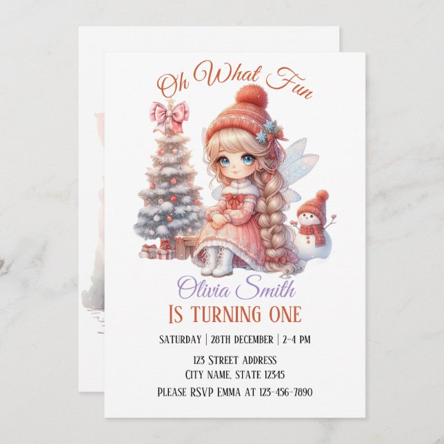 Convites Primeiro aniversario da Primeira Rapariga (Frente/Verso)