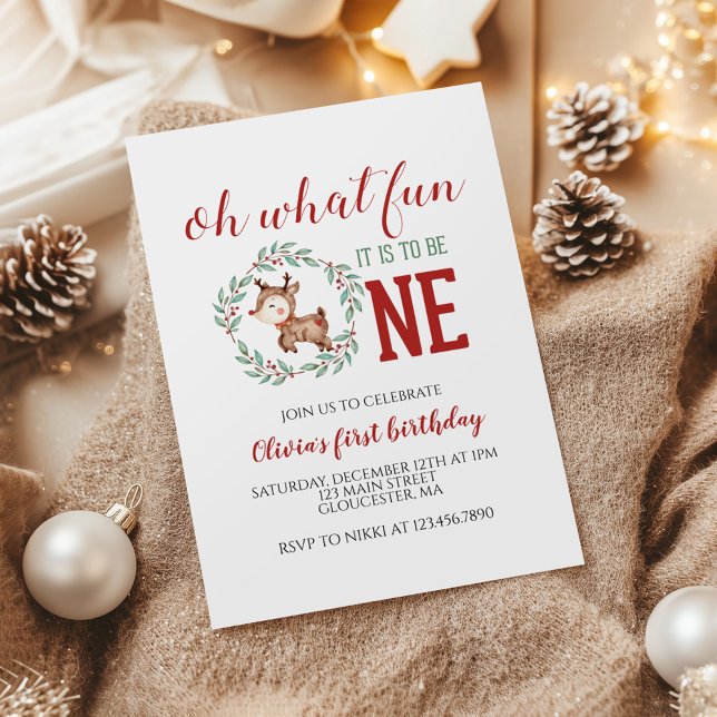 Convites Primeiro Aniversário da Reindeer de Natal (Criador carregado)