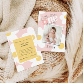 Convites Primeiro aniversário daisy boho retrô foto rosa am