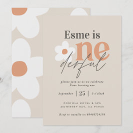 Convites Primeiro aniversário daisy boho retrô terracota na