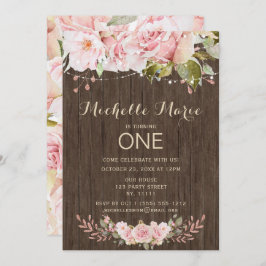 Convites Primeiro Aniversário das Luzes Rústicas Rosa Rosa 
