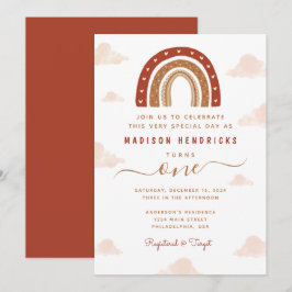 Convites Primeiro aniversario das Nuvens do Boho Terracotta
