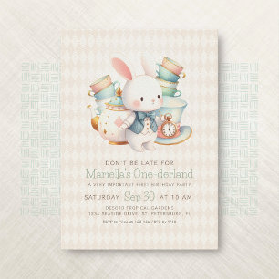 Convites Primeiro aniversario de Alice Wonderland White Rab