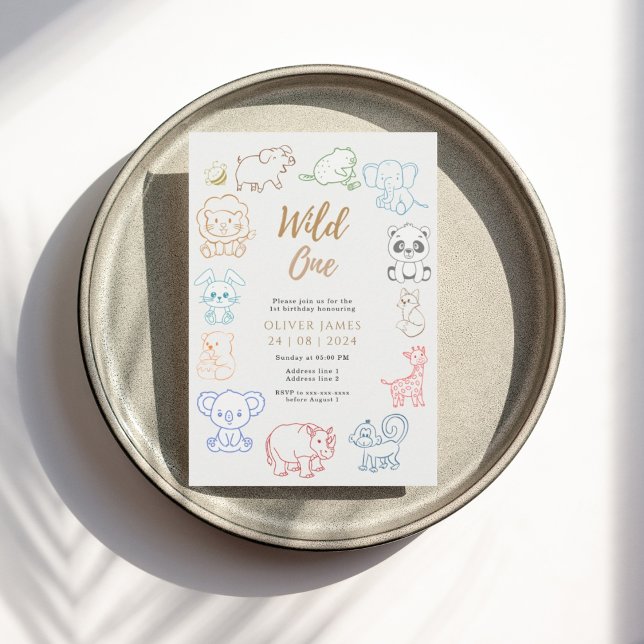 Convites Primeiro aniversario de Animais da Doodle Party (Criador carregado)