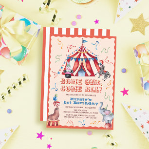 Convites Primeiro aniversario de animais de tenda de carnav