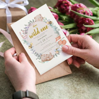 Convites Primeiro aniversario de Animais Florestais Selvage