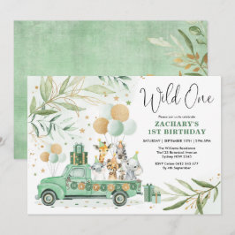 Convites Primeiro aniversario de Animais Selvagens Dourados