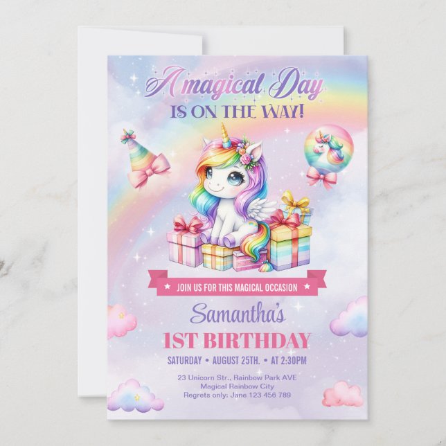 Convites Primeiro aniversario de Aquarela Púrpura de Unicór (Frente)