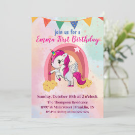 Convites Primeiro aniversario de Aquarela Rosa dos Unicórni