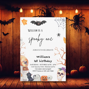 Convites Primeiro aniversario de aranha Spooky One bat Hall