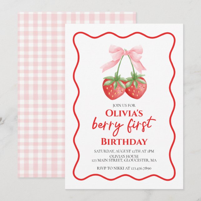 Convites Primeiro aniversario de Arco rosa Berry First Stra (Frente/Verso)