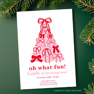 Convites Primeiro aniversario de Arco rosa e vermelho moder