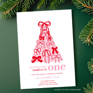 Convites Primeiro aniversario de Árvore Arco Vermelho Rosa 