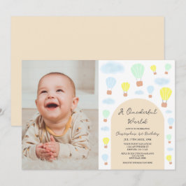 Convites Primeiro aniversario de Balão de Ar Quente do Mund
