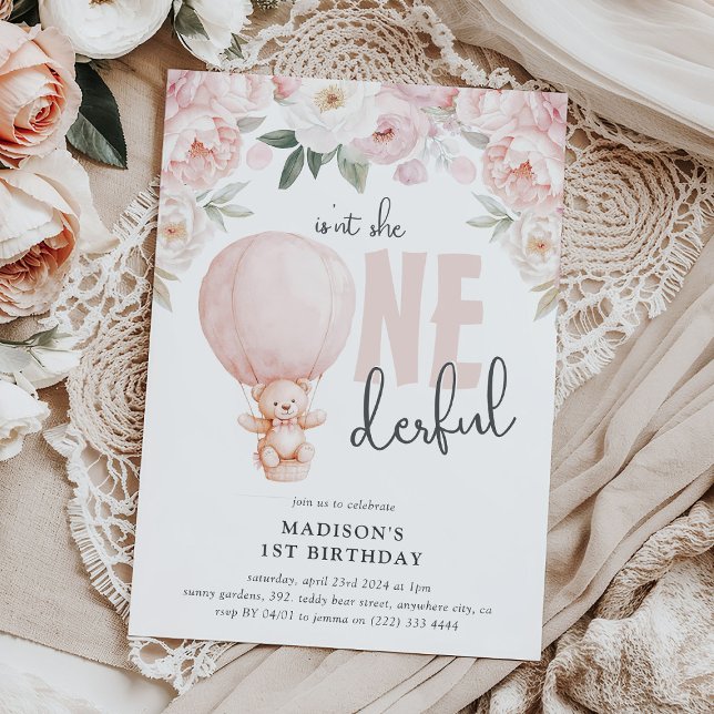 Convites Primeiro aniversario de Balão de Ar Quente Ursinho (Criador carregado)