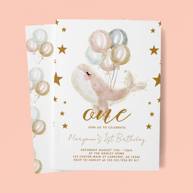 Convites Primeiro aniversario de baleias mágicas (Criador carregado)