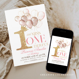 Convites Primeiro aniversario de balões da Princesa Dourada