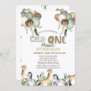 Convites Primeiro aniversario de Balões de Animais Selvagen