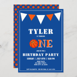 Convites Primeiro aniversario de basquete azul-cômodo