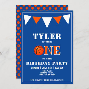 Convites Primeiro aniversario de basquete azul-cômodo