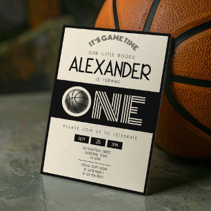 Convites Primeiro aniversario de basquete preto clássico
