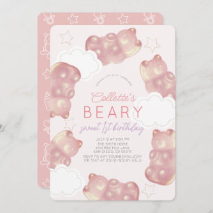 Convites Primeiro aniversario de Bear Gummy Bear Rosa