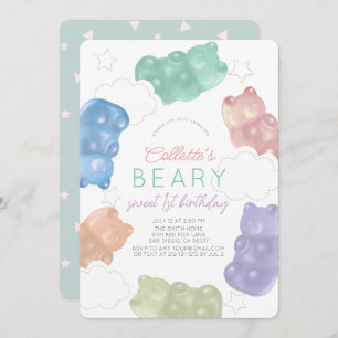 Convites Primeiro aniversario de Beary Pastel Gummy Bear Gi