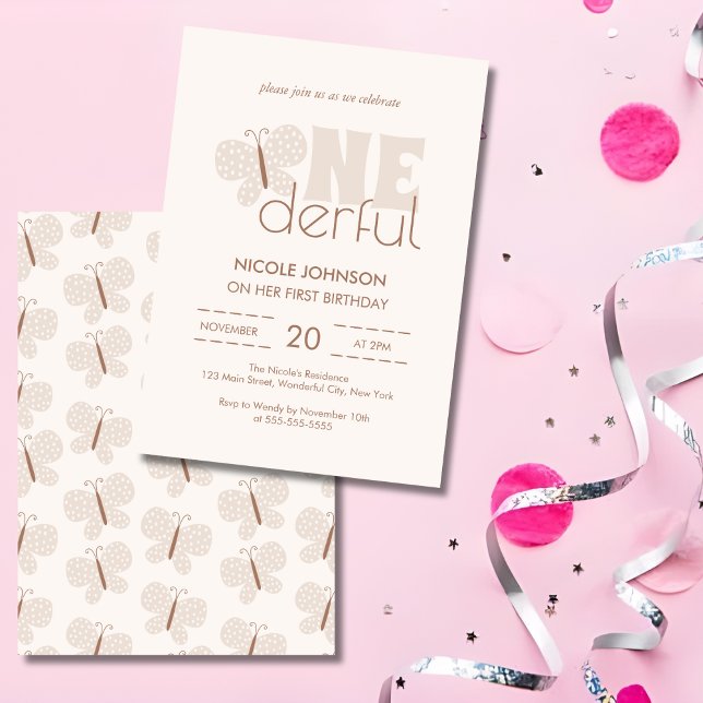 Convites Primeiro aniversario de Bebê-Borboleta Retro Boho (Criador carregado)