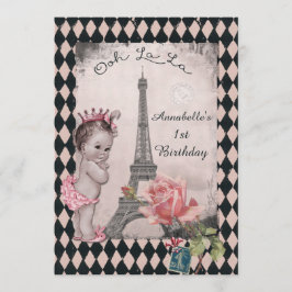Convites Primeiro aniversario de Bebê da Princesa Eiffel To