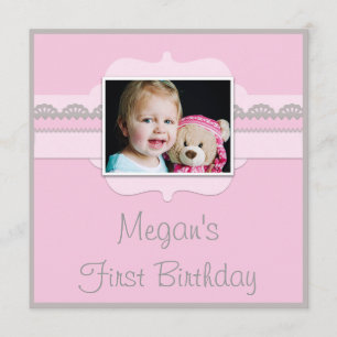 Convites primeiro aniversario de Bebê Rosa e Cinza Cons Ad