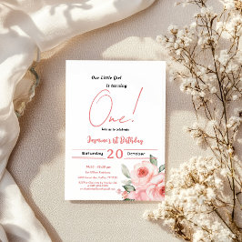 Convites Primeiro aniversario de Bebê Rosa Rosa Rosa Cor-de