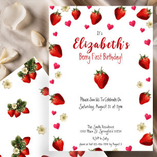 Convites Primeiro Aniversário de Berry Verão de Morango Xad