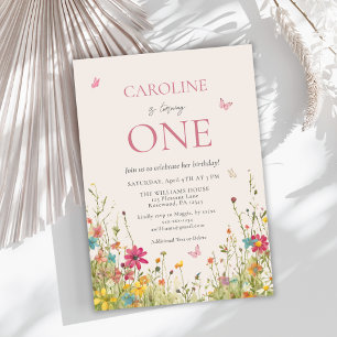 Convites Primeiro aniversario de Borboleta de Flor Selvagem