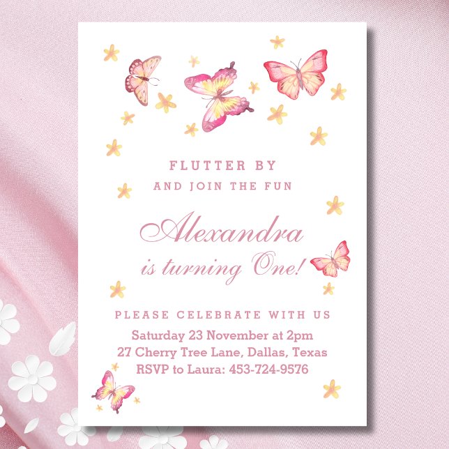 Convites Primeiro aniversario de borboleta, Festa de Bebê R (Criador carregado)