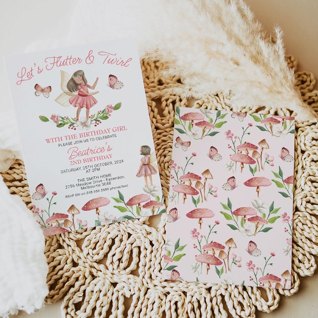 Convites Primeiro aniversario de borboletas de fada (Fairies Birthday Invitation, Lets Flutter and Twirl Fairy 1st Birthday Invitation, Fairy Party)