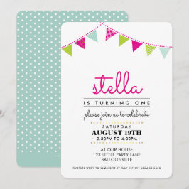 Convites PRIMEIRO ANIVERSARIO DE BUNTING CUTE MENTE MENTE c