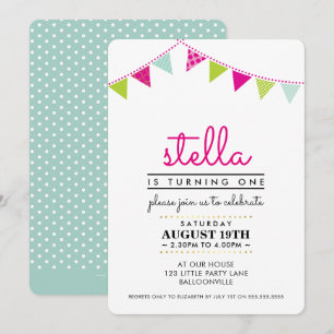 Convites PRIMEIRO ANIVERSARIO DE BUNTING CUTE MENTE MENTE c