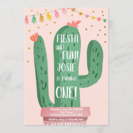 Convites Primeiro aniversario de Cactus Rosa-Rosa Fiesta e 