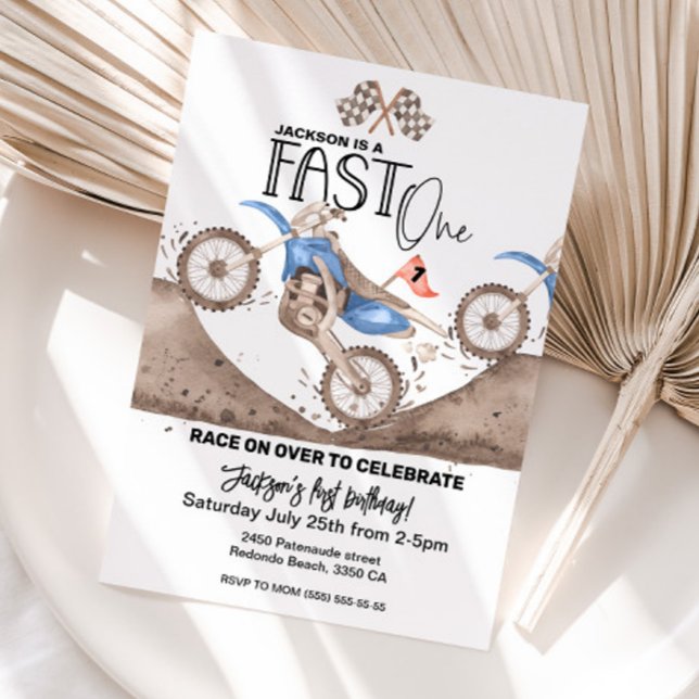 Convites Primeiro aniversario de Camada de Camada Azul ONE  (Blue dirt bike birthday invitation, 1st birthday FAST ONE)