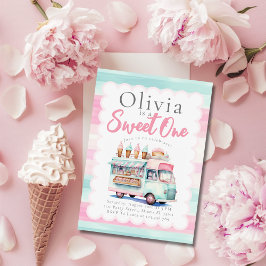 Convites primeiro aniversario de Caminhão-sorvete Cor-de-Ro