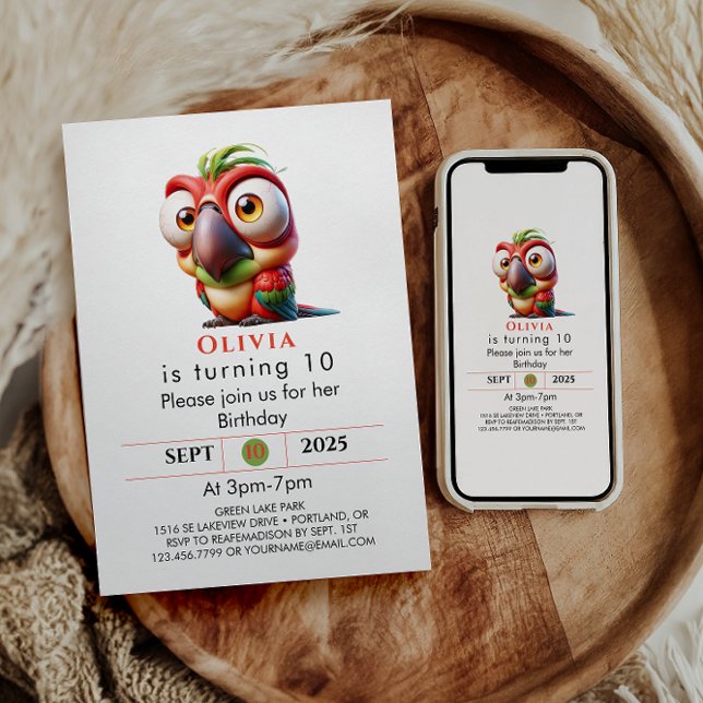 Convites Primeiro aniversario de Caricaturas de Papagaio Má (Criador carregado)