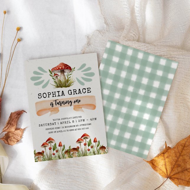 Convites Primeiro aniversario de Cogumelo da Floresta Mágic (Criador carregado)