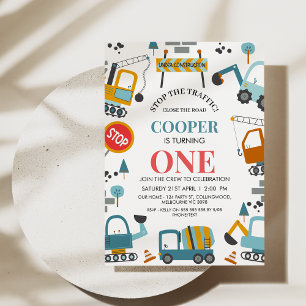 Convites Primeiro aniversario de Construção de Menino Multi