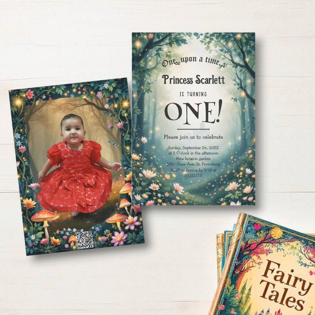 Convites Primeiro aniversario de conto de fadas de floresta (Criador carregado)