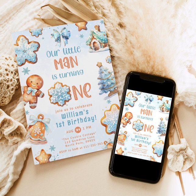 Convites Primeiro aniversario de Cookie Azul de Natal para  (Criador carregado)